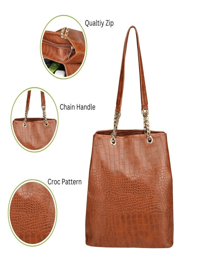 Dcozi Women Fashion PU Handbags Tote Purses Stylish Ladies Women and Girls Handbag for Office Bag Ladies Travel Shoulder Bag Tote Bag Hobo Bag for College Girls-TB03 (Brown) - Image 4